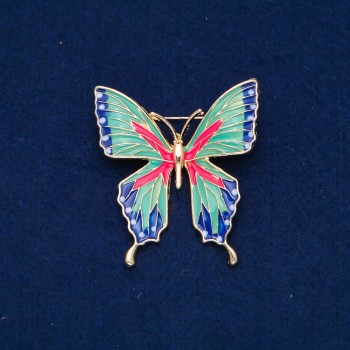 Sale! Butterflies Brooch in golden metal with enamel, 48x43mm +
