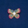 Butterfly Brooch, gold-toned metal, multicolored rhinestones and bead 33x42 mm +