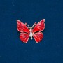 Sale! Golden Metal Butterfly Brooch, Red Enamel and White Crystals 32x37 mm +