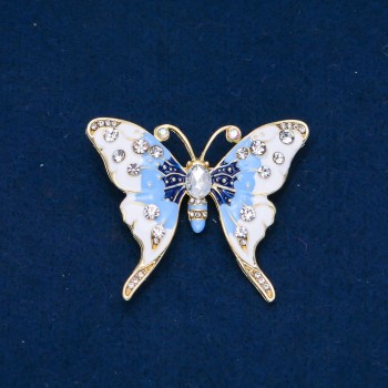 Discount! Gold-tone Butterfly Brooch with enamel and petrol crystals 52x42mm +