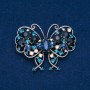 Discount! Butterfly Brooch in Silvery Metal, Blue, White Petrol, and Blue Crystals 61×48 mm +
