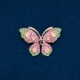 Discount! Butterfly brooch in gold-toned metal, pink and turquoise crystals and pink beads 34x48mm +