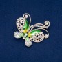 Butterfly Brooch in Golden Metal with White and Petrol Crystals, Enamel, and White Crystals 52x55mm +