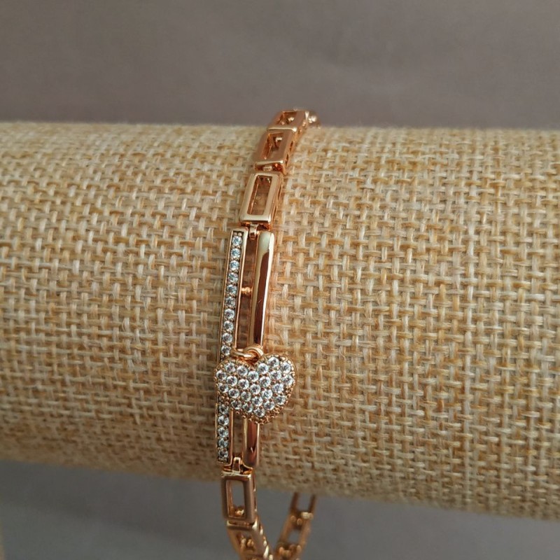 Xuping Bracelet with 18K Gold Plating and White Crystals, length 17-19 cm, thickness 4 mm +