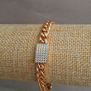 Xuping Bracelet 18K Gold Plating with White Crystals, Length 17-18 cm, Thickness 7 mm +