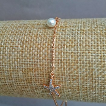 Xuping Bracelet with 18K Gold Plating, White Crystals and Bead, Length 17-20 cm, Thickness 1.2 mm +