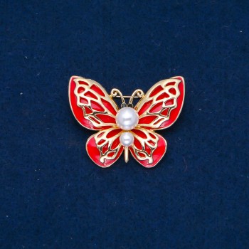 Sale! Butterfly Brooch in gold-toned metal, enamel and beads 30x40mm +