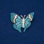 Discount! Butterfly Brooch in Golden Metal, Blue and White Crystals and Beads 37x45mm +
