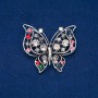 Discount! Butterfly Brooch with silver-colored metal, pink, gray and petrol crystals, 46x52 mm +