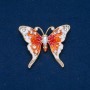 Discount! Gold-toned metal butterfly brooch with enamel and white crystals, 43x52mm +