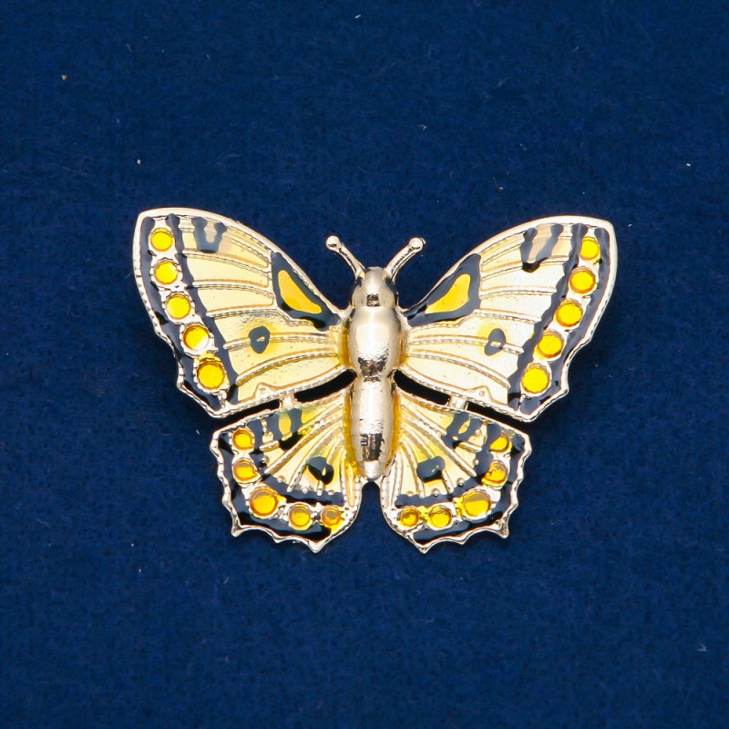Discount! Golden metal butterfly brooch with enamel, 40x60mm +