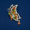 Sale! Gold-tone Butterfly Brooch with gold-tone, green and yellow crystals, 38x60 mm +
