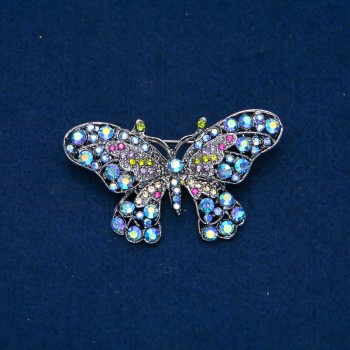 Discount! Butterfly Brooch in Silver-Tone Metal with Multicolor Crystals, 32×60 mm +