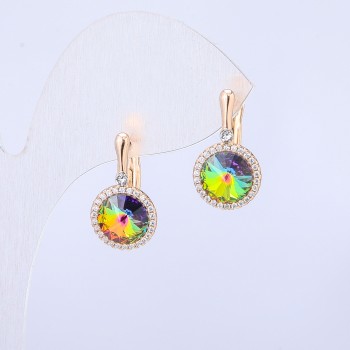 Earrings Xuping 18K Gold Plating with Swarovski crystals and white rhinestones, diameter 19x10 mm +