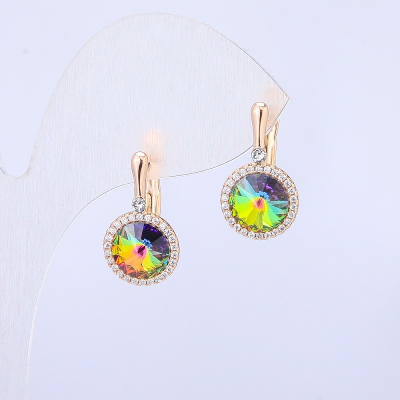 Earrings Xuping 18K Gold Plating with Swarovski crystals and white rhinestones, diameter 19x10 mm +