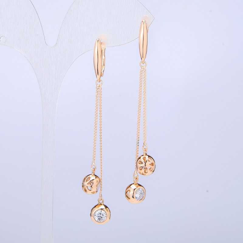 Xuping Earrings, 18K Gold Plating with White Rhinestones, 70 mm length +