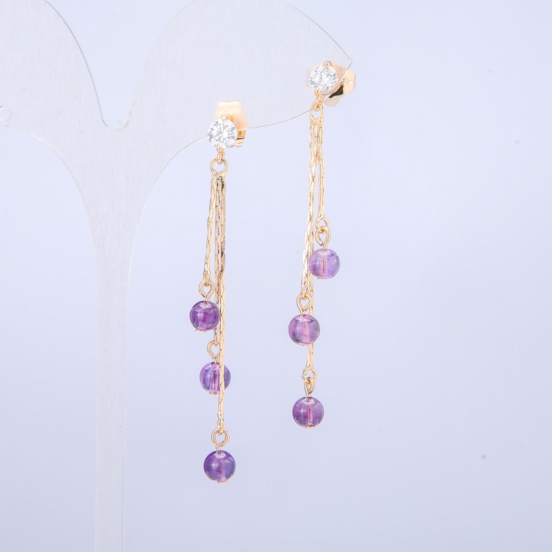 Xuping Earrings 18K Gold Plating with Beads and White Crystals, length over 60 mm