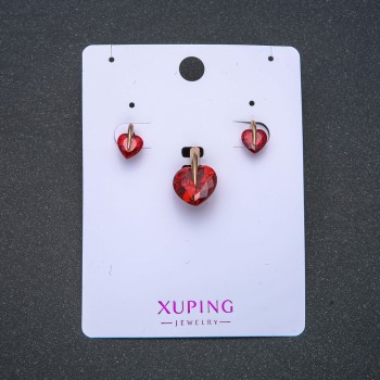 Discount! Xuping Earrings and Pendant Set 'Red Hearts' 18K Gold Plating with Red Hearts 7x10mm 18x12mm