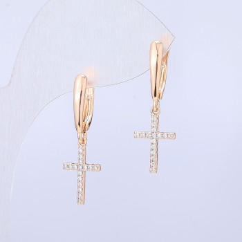 Xuping Earrings 18K Gold Plating Cross with White Crystals 28x9mm +