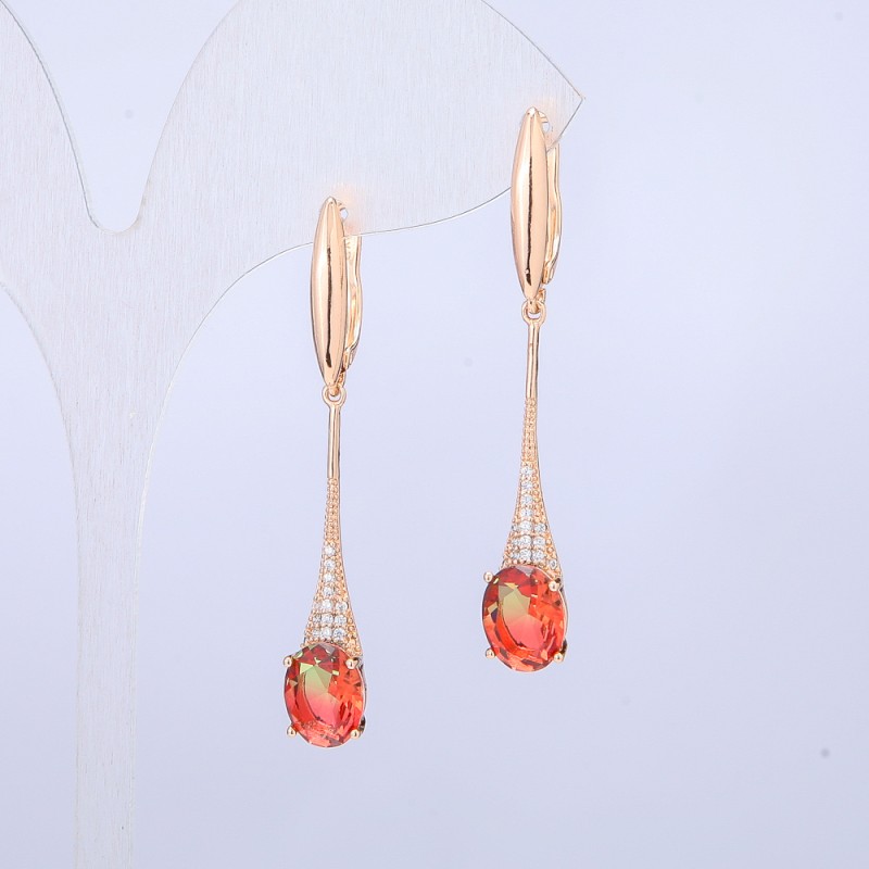 Xuping Earrings with 18K Gold Plating, featuring red and green Swarovski crystals and white rhinestones, length 46 mm +