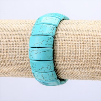 Elastic Green Turquoise Bracelet with Veining, Rectangular Stones 25×11 mm+
