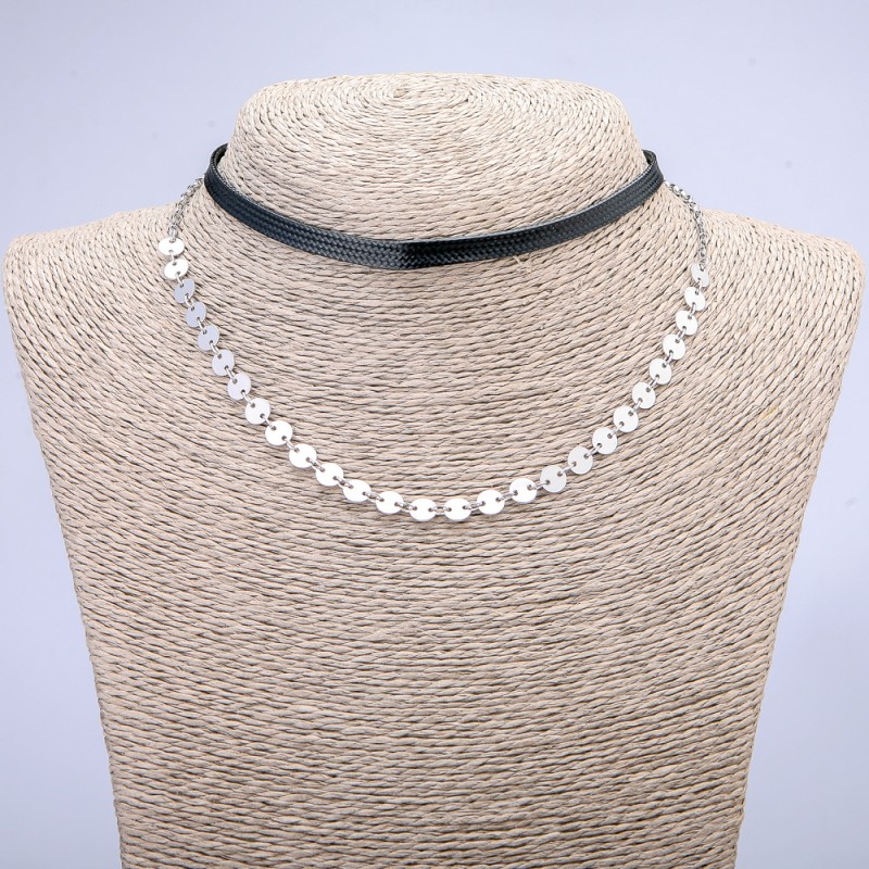 Xuping choker with rhodium plating and cord, thickness 5.5 mm, length 31–39 cm