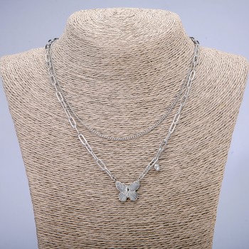 Xuping Chain with Pendant and White Crystal, Rhodium-Plated, 4 mm (+/-) and 1.7 mm (+/-) thick, 46 cm long
