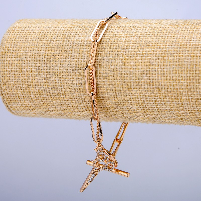 Xuping Bracelet: 18K Gold Plating with White Crystals, Thickness 5 mm +/- and 1.8 mm +/-, Length 20 cm