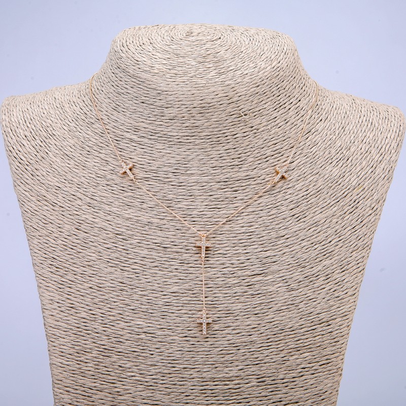 Xuping Chain with 18K Gold Plating and White Crystal Pendants, 0.6 mm Thick, Length 48-53 cm (adjustable)