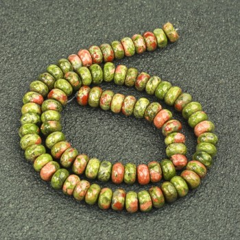 Beads on a thread of natural stone: Jasper, heliotrope, and unakite; smooth rondel, diameter 8×5 mm + -, length 40 cm +