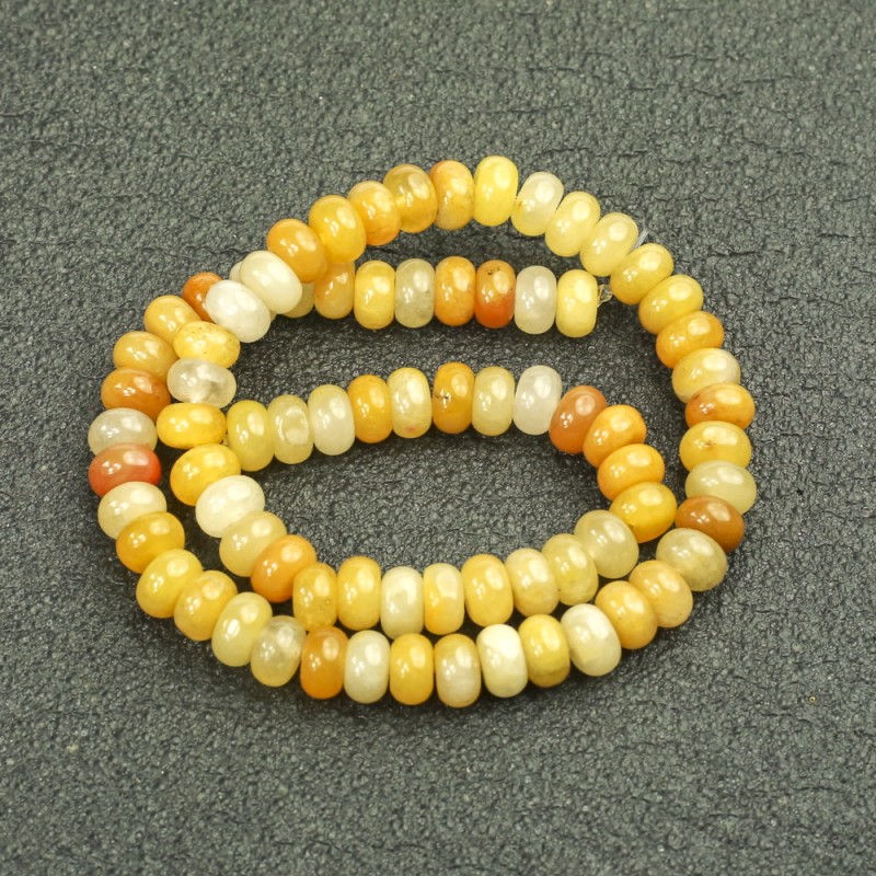 Yellow agate beads on a cord of natural stone, smooth rondel, 8×5 mm, 40 cm length