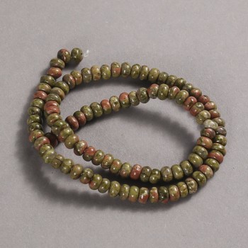 Beads on a strand of natural stone: Jasper, Heliotrope, Unakite, 6x4 mm diameter + -, length 39 cm +