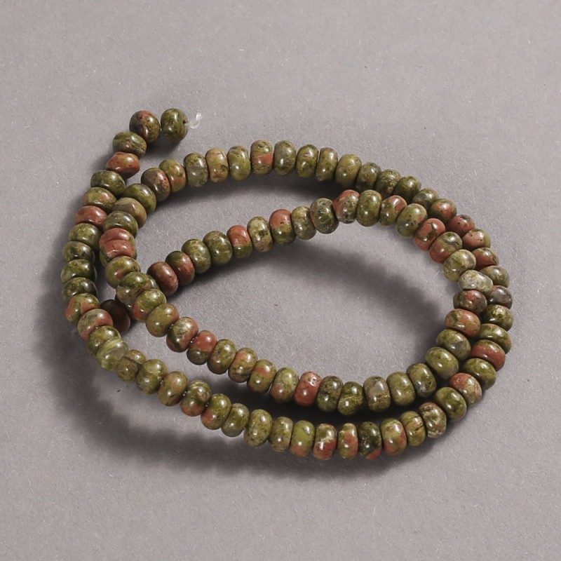 Beads on a strand of natural stone: Jasper, Heliotrope, Unakite, 6x4 mm diameter + -, length 39 cm +