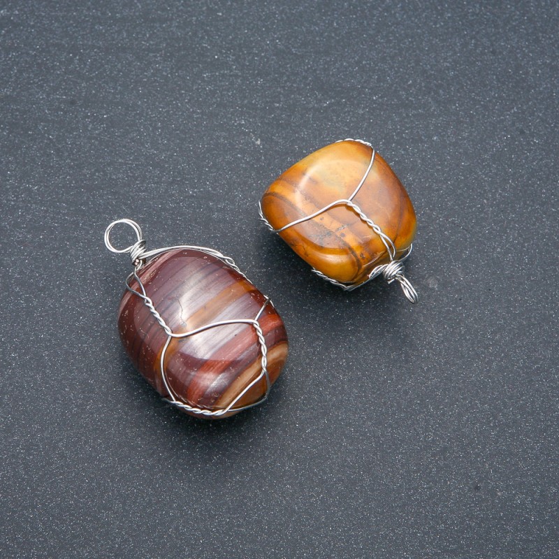 Pendant in a silver-woven setting with Tiger's Eye natural stone, diameter 35×20 mm+