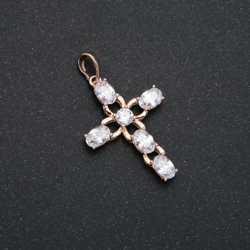 Pendant Xuping 18K Gold Plating Cross with White Crystals, 35×20 mm diameter +