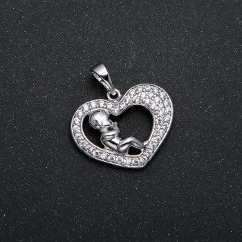 Xuping Rhodium-Plated Baby Heart Pendant with White Crystals, diameter 23x21 mm +