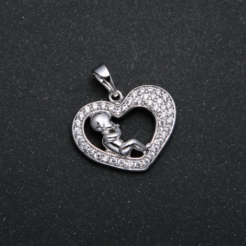 Xuping Rhodium-Plated Baby Heart Pendant with White Crystals, diameter 23x21 mm +