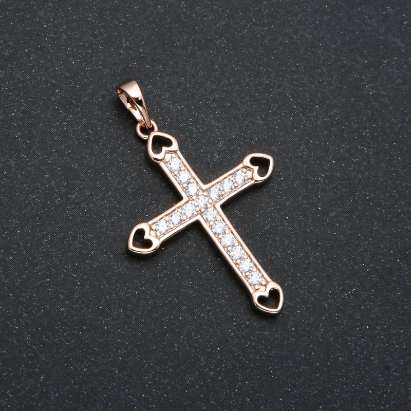 Pendant Xuping 18K Gold Plated Cross with White Crystals, Diameter 37x25 mm +