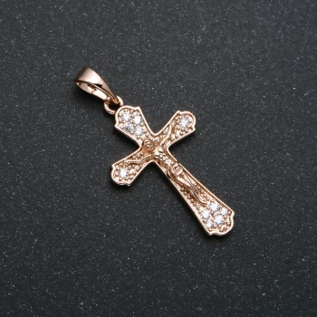 Xuping Pendant 18K Gold Plating Cross with White Crystals, diameter 31×15 mm +