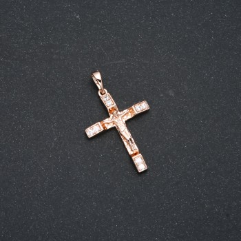 Xuping Pendant 18K Gold-Plated Cross with White Crystals, 35×21 mm +