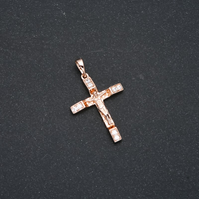 Xuping Pendant 18K Gold-Plated Cross with White Crystals, 35×21 mm +
