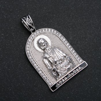 Xuping Rhodium Icon Pendant with White Crystals, diameter 37x20 mm +