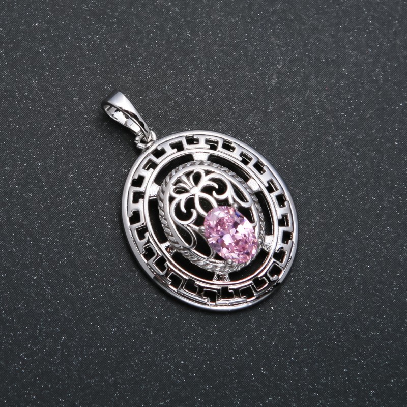 Pendant Xuping Rhodium-plated with pink crystal, diameter 29x19mm +