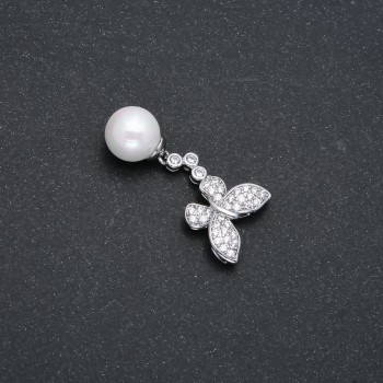 Xuping Rhodium-plated Pendant with Pearl and White Crystals, diameter 32x14 mm +