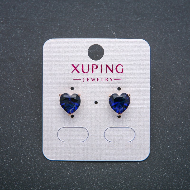 Heart Earrings by Xuping - Stud Earrings, 18K Gold Plating with Dark Blue Crystal, 9 mm Diameter +