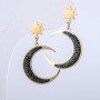 Discount! Moon Stud Earrings Xuping with Black Crystals, 18K Gold Plating, diameter 20 mm, length 32 mm