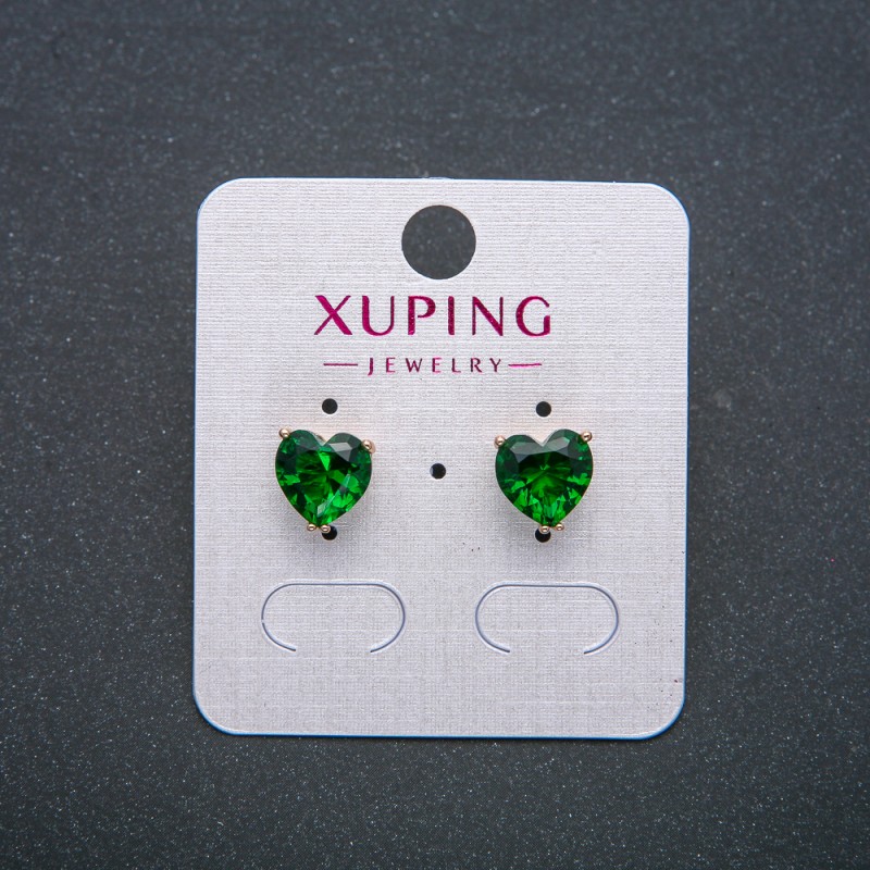 Heart Earrings Xuping - 18K Gold Plated with Green Crystal, 9 mm Diameter