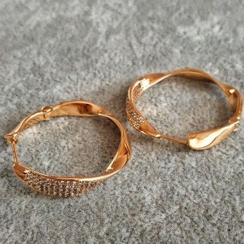 Xuping Hoop Earrings with 18K Gold Plating and White Crystals, thickness 6 mm + -, diameter 30 mm +