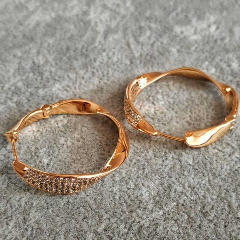 Xuping Hoop Earrings with 18K Gold Plating and White Crystals, thickness 6 mm + -, diameter 30 mm +