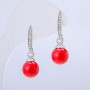 Xuping Rhodium-Plated Stud Earrings with a Red Bead and White Crystals, diameter 10mm, length 31mm